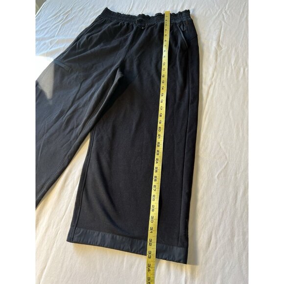 Athleta Hybrid Cropped MED Wide Leg Fleece Lined Pants Black Elastic Waist - Picture 4 of 8